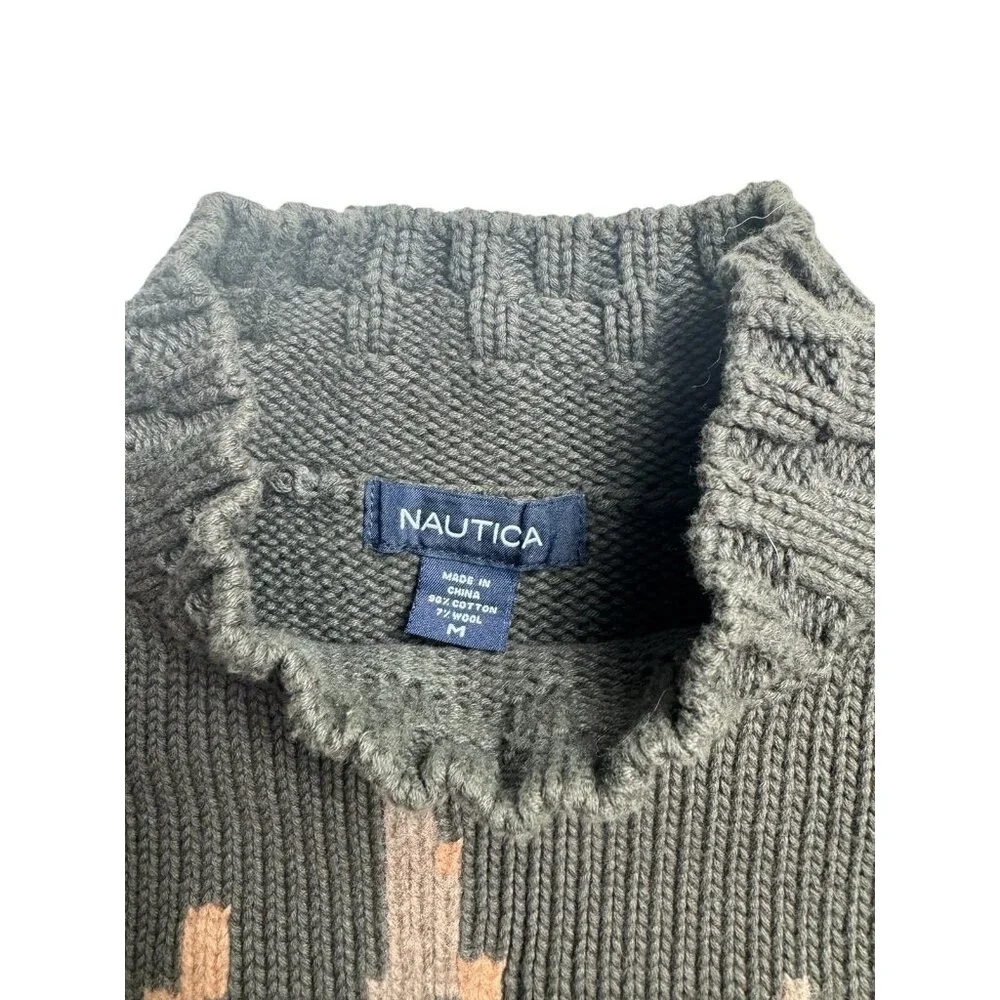Vintage 90s Nautica Heavy Knit Sweater Camo Deer‎ Medium